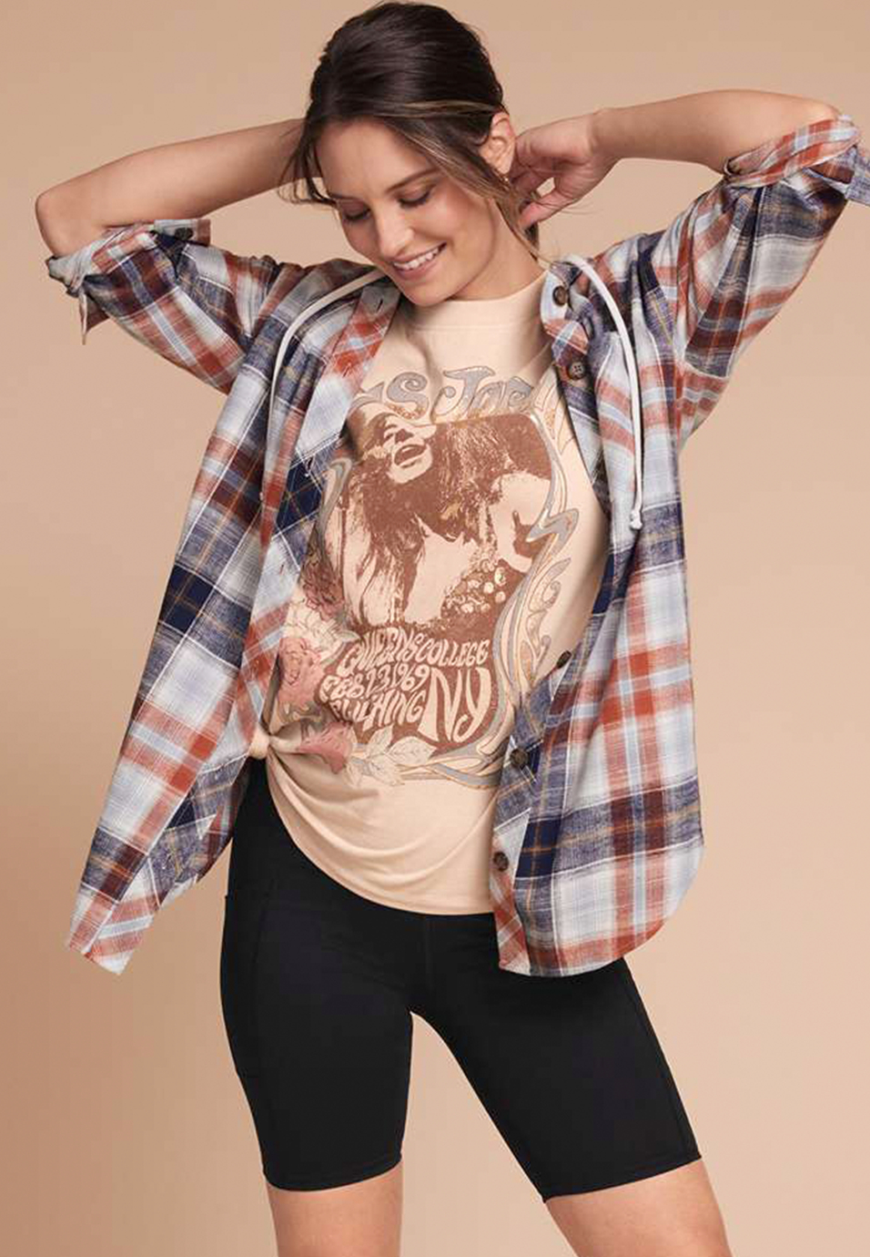 Cabin Plaid Hooded Boyfriend Tunic Shirt, , large
