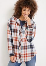 Cabin Plaid Hooded Boyfriend Tunic Shirt, , small
