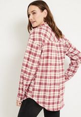 Cabin Plaid Button Up Tunic Boyfriend Shirt, C6092, small
