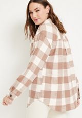 Cabin Plaid Button Up Boyfriend Tunic Shirt, C2561, small