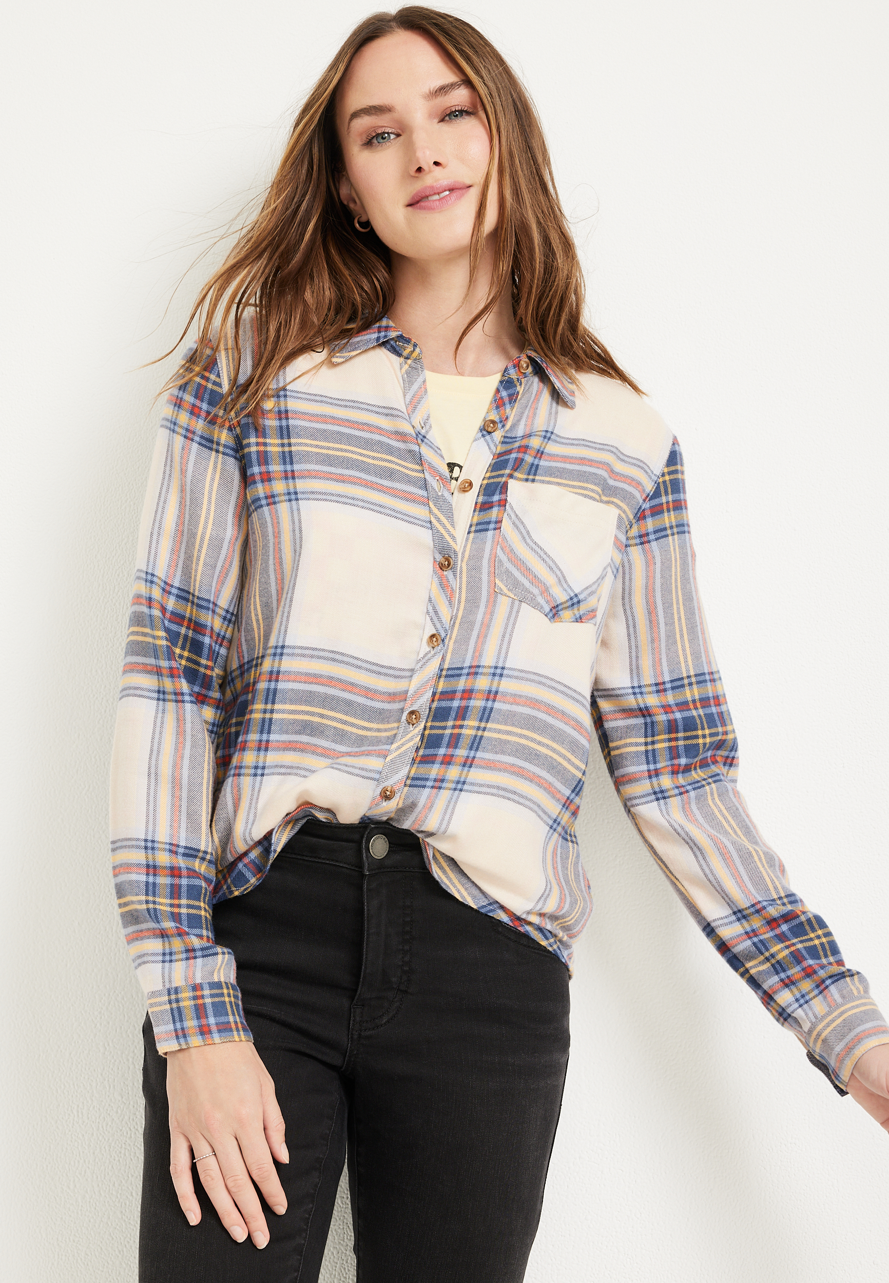 Cabin Plaid Button Up Shirt, C1772, large