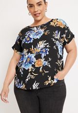 Plus Size Delton Floral Zipper Back Blouse, C1756, small