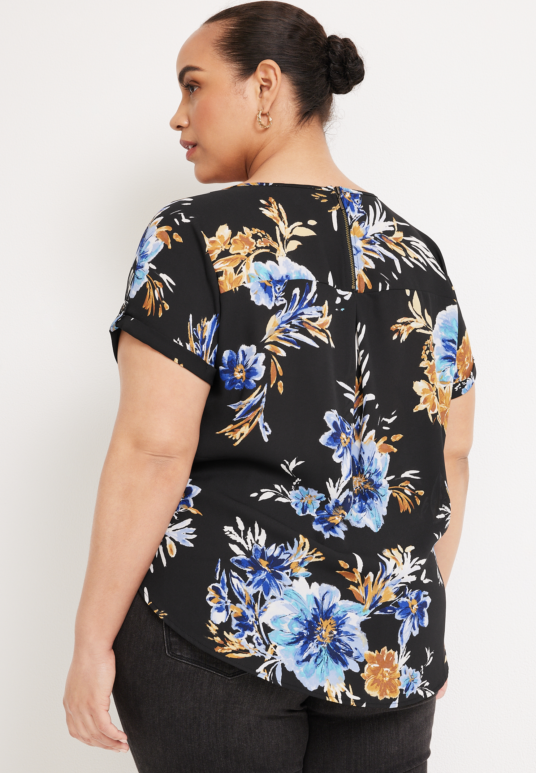 Plus Size Delton Floral Zipper Back Blouse, C1756, large