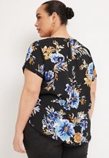 Plus Size Delton Floral Zipper Back Blouse, C1756, small