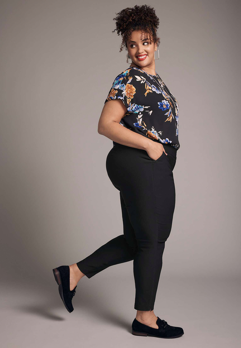 Plus Size Delton Floral Zipper Back Blouse, C1756, large