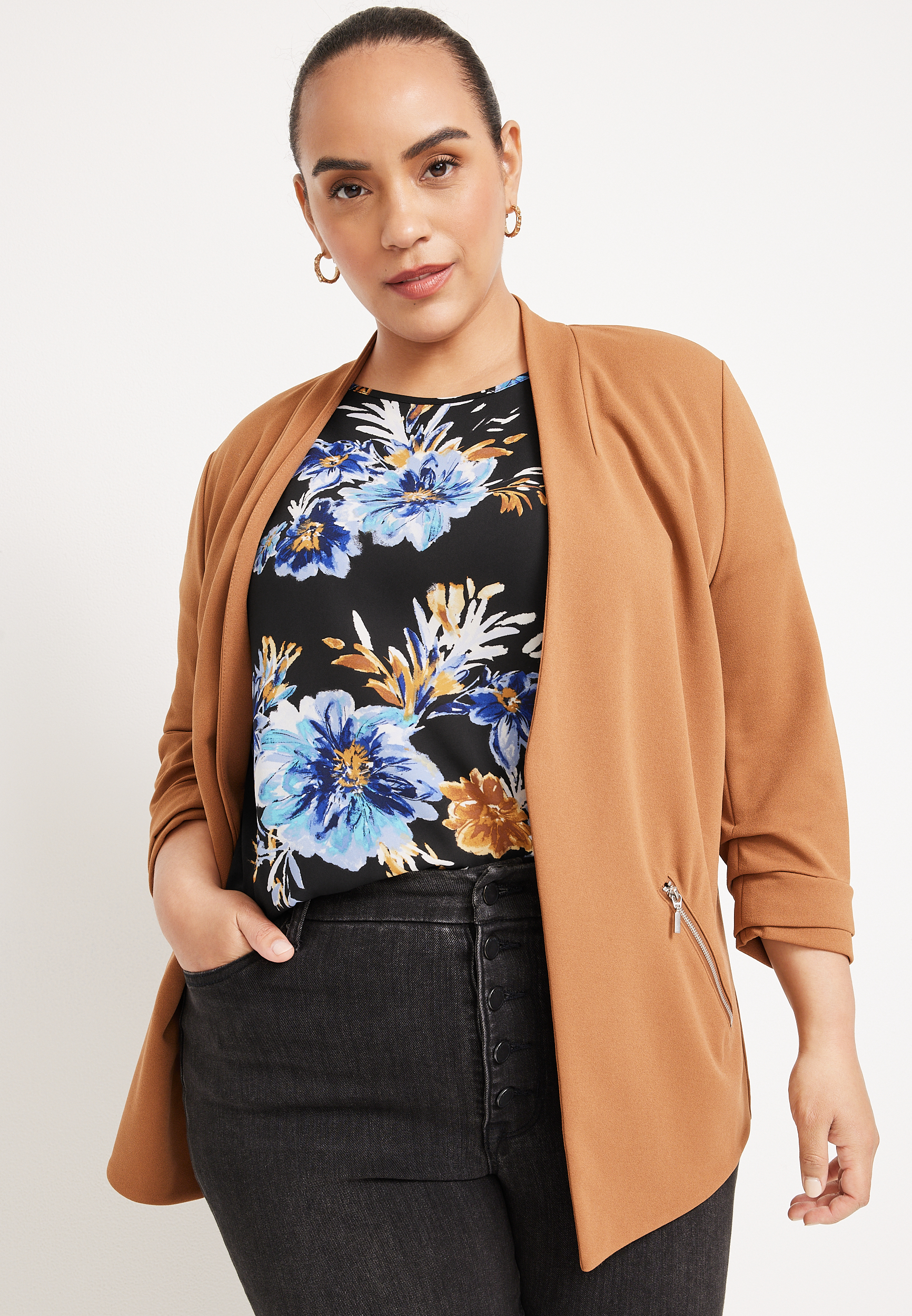 Plus Size Delton Floral Zipper Back Blouse, C1756, large