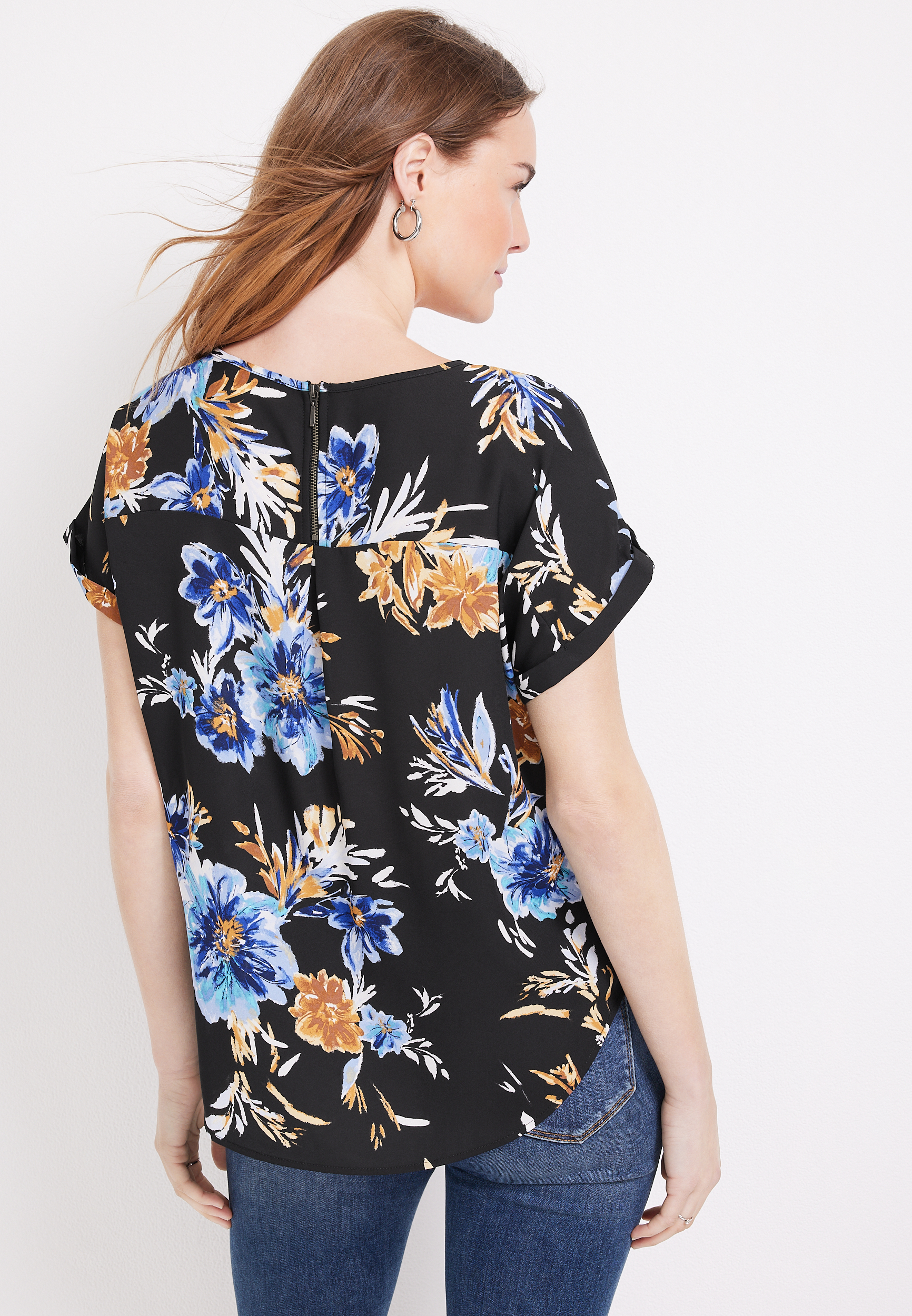 Delton Floral Zipper Back Blouse, C1756, large