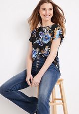 Delton Floral Zipper Back Blouse, C1756, small