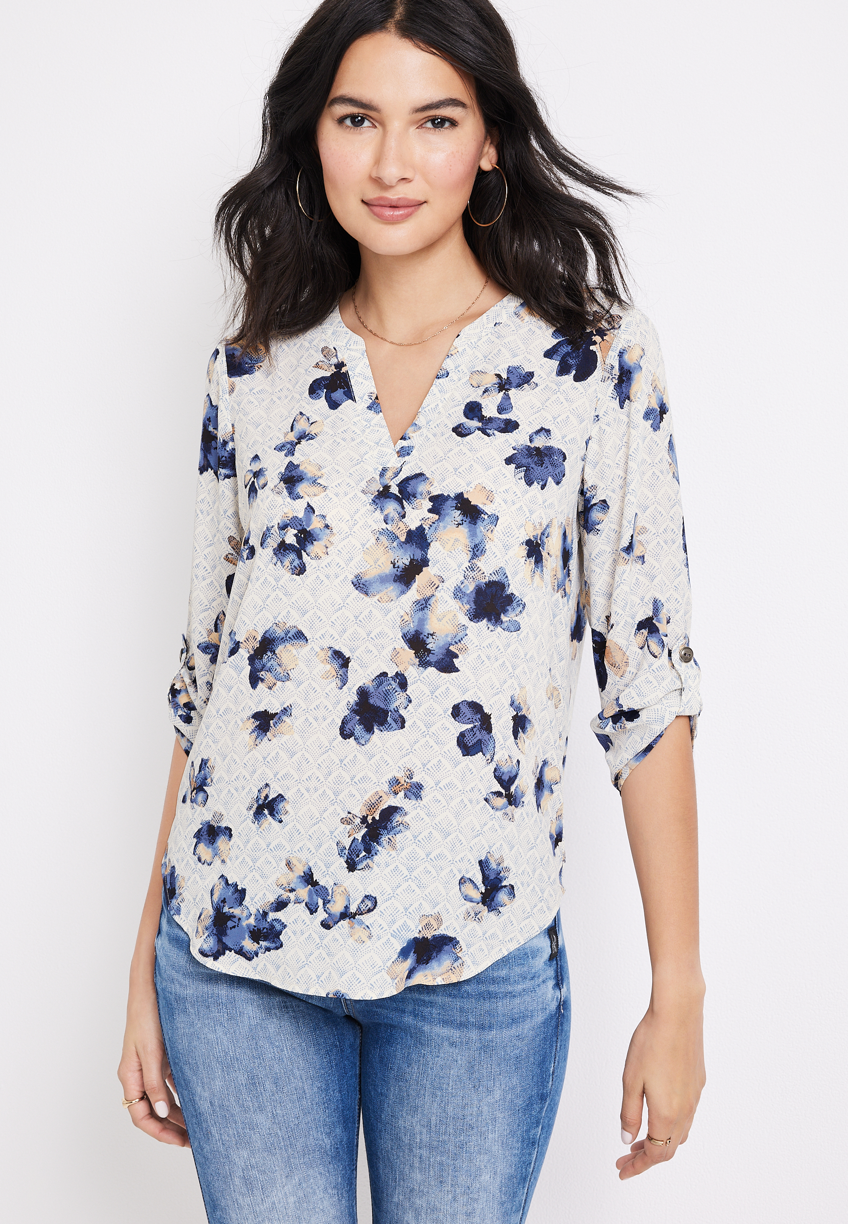 Atwood Floral 3/4 Sleeve Popover Blouse | maurices
