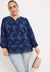 Plus Size Floral Jacquard Crochet Trim Peasant Blouse, C131, small