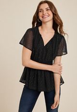 Black Metallic Sheer Peplum Blouse, BLACK COMBO, small