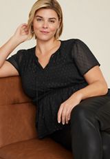 Plus Size Black Metallic Sheer Peplum Blouse, C1756, small