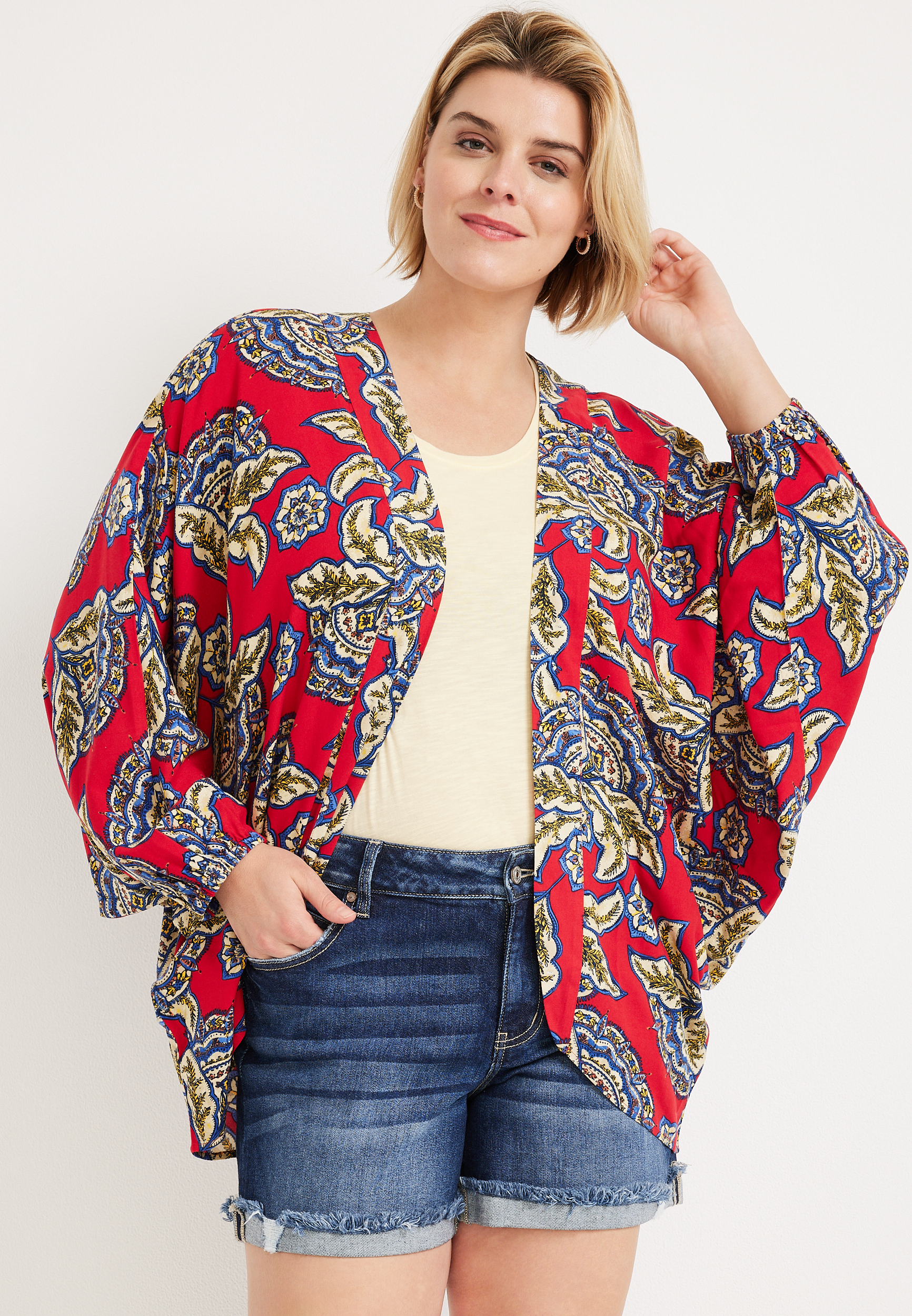 Plus Size Floral Kimono, C6875, large