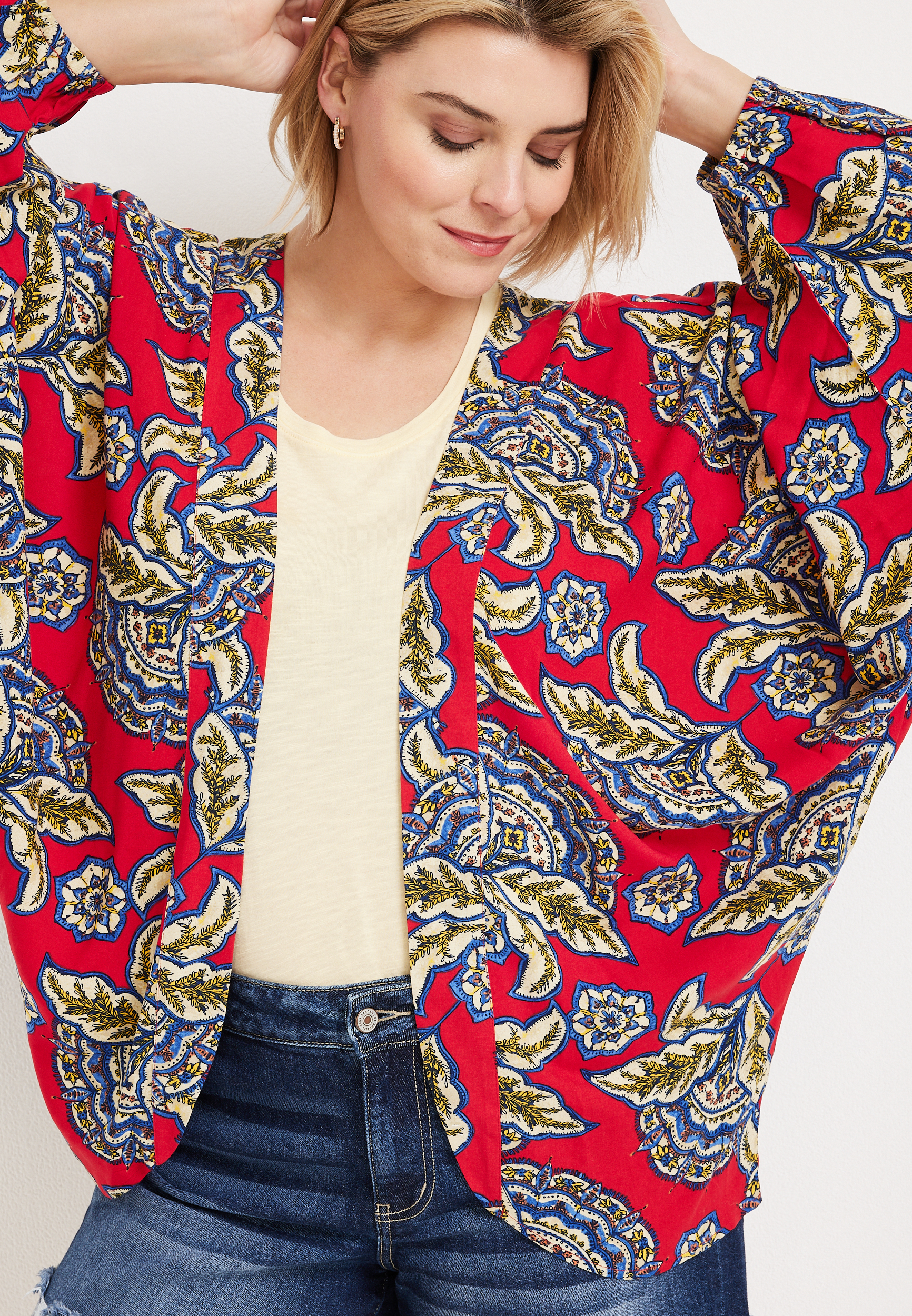 Plus Size Floral Kimono, C6875, large