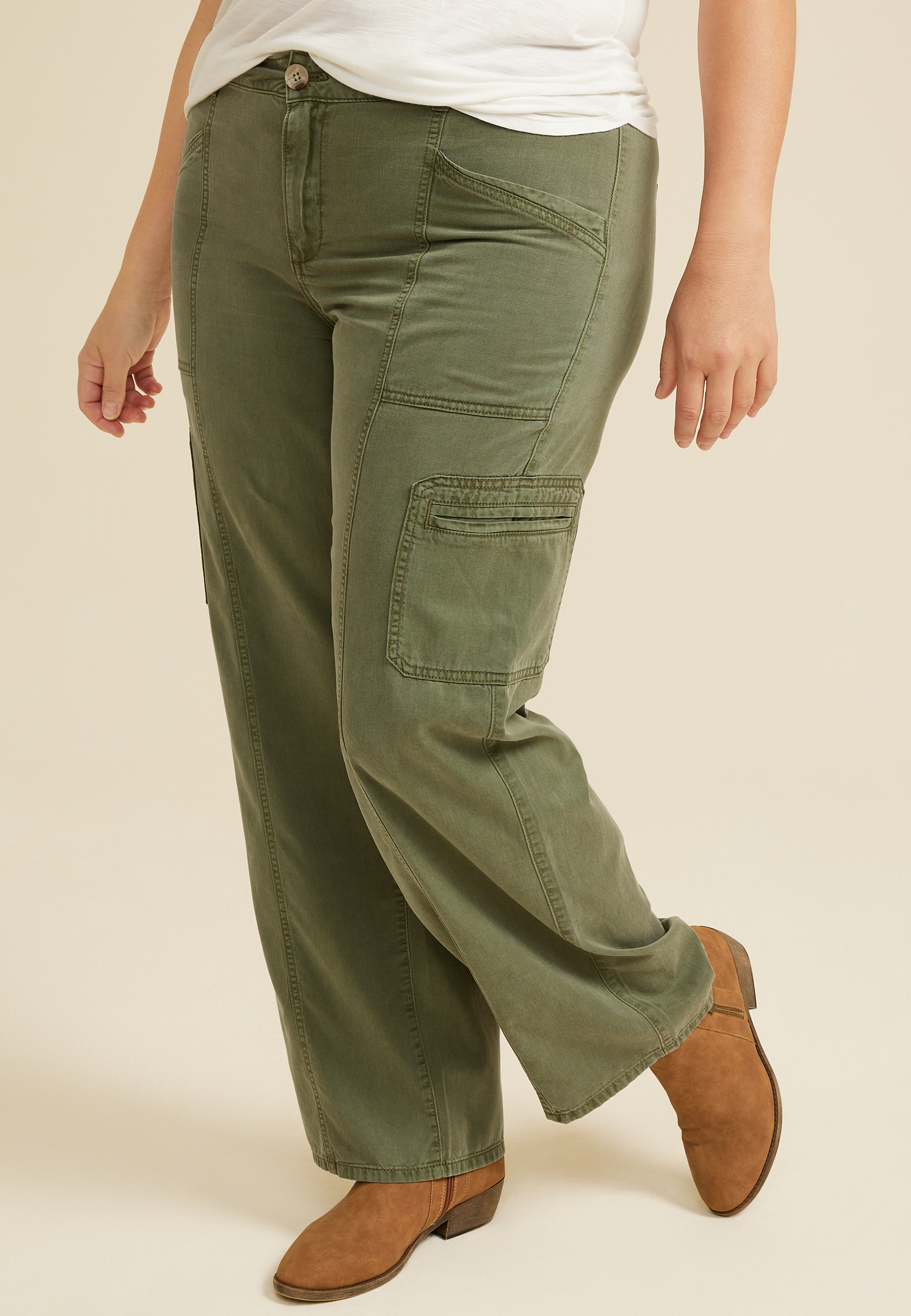 Plus size shop green dress pants