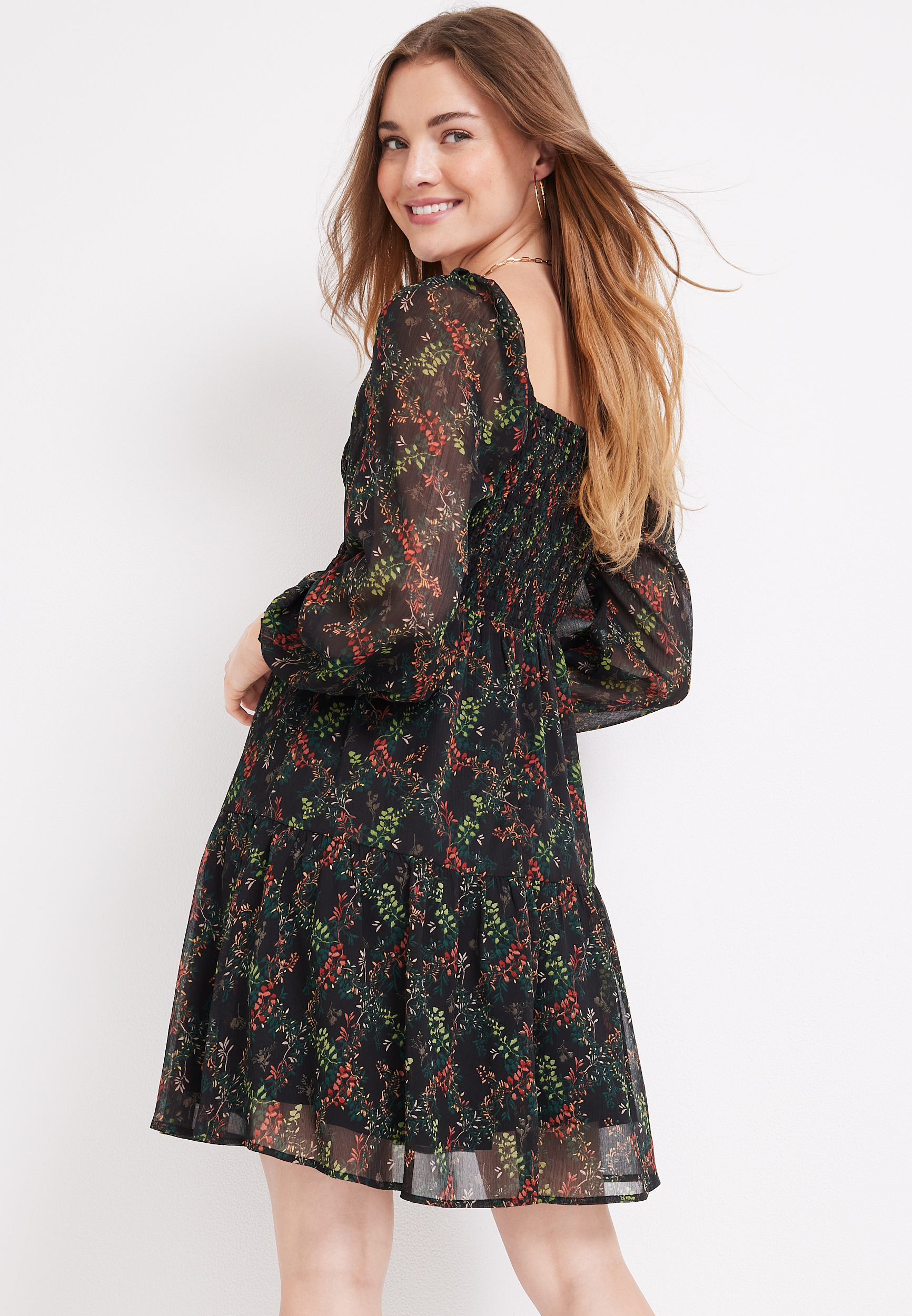 Arbor Floral Smocked Dress, BLACK COMBO, large