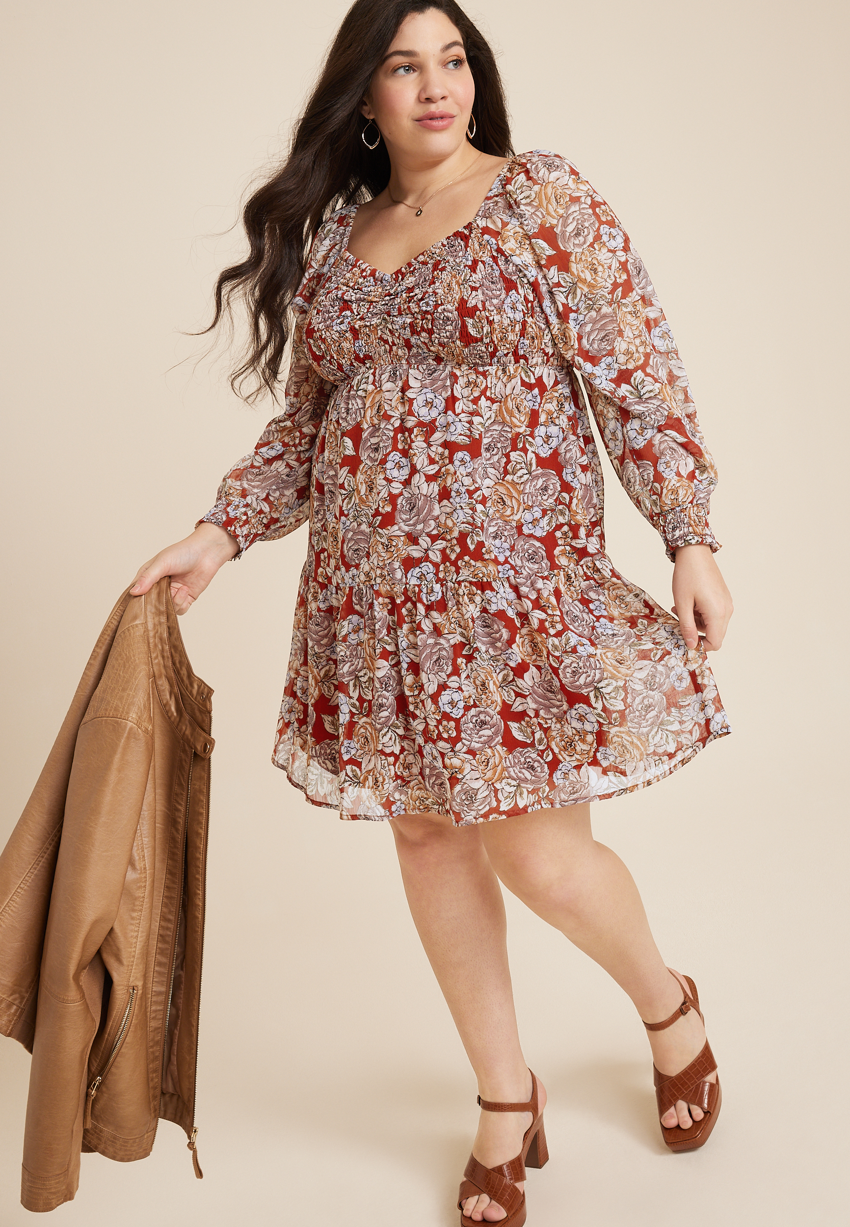 Plus Size Arbor Floral Smocked Dress, C4343, large