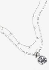 Silver Hammered Charm Layered Necklace, , small