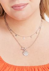 Silver Hammered Charm Layered Necklace, , small
