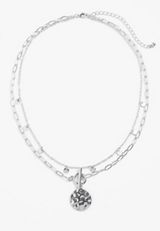 Silver Hammered Charm Layered Necklace, , small