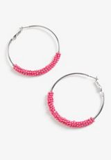 Pink Beaded Hoop Earrings, , small