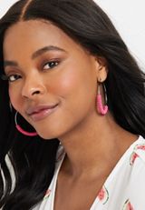 Pink Beaded Hoop Earrings, , small