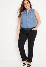 Plus Size Chambray High Neck Tank Top, CHAMBRAY, small