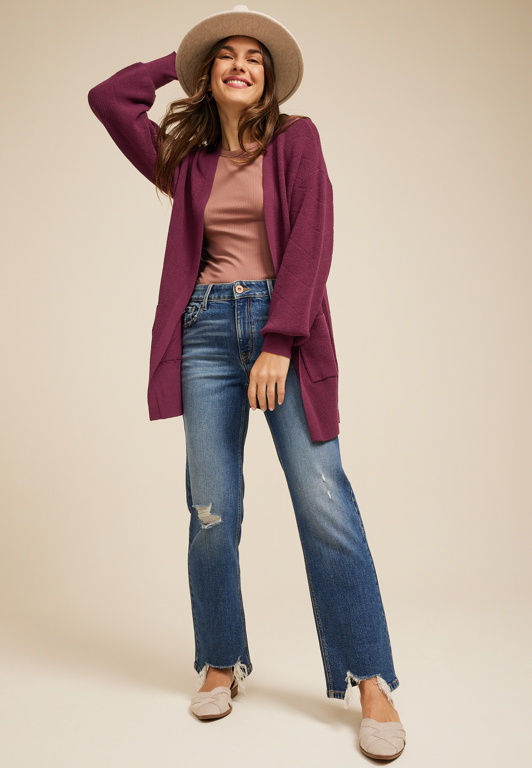 Drop Shoulder Open Front Cardigan, C3056, large
