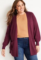 Plus Size Drop Shoulder Open Front Cardigan, C3056, small