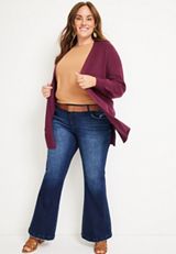Plus Size Drop Shoulder Open Front Cardigan, C3056, small