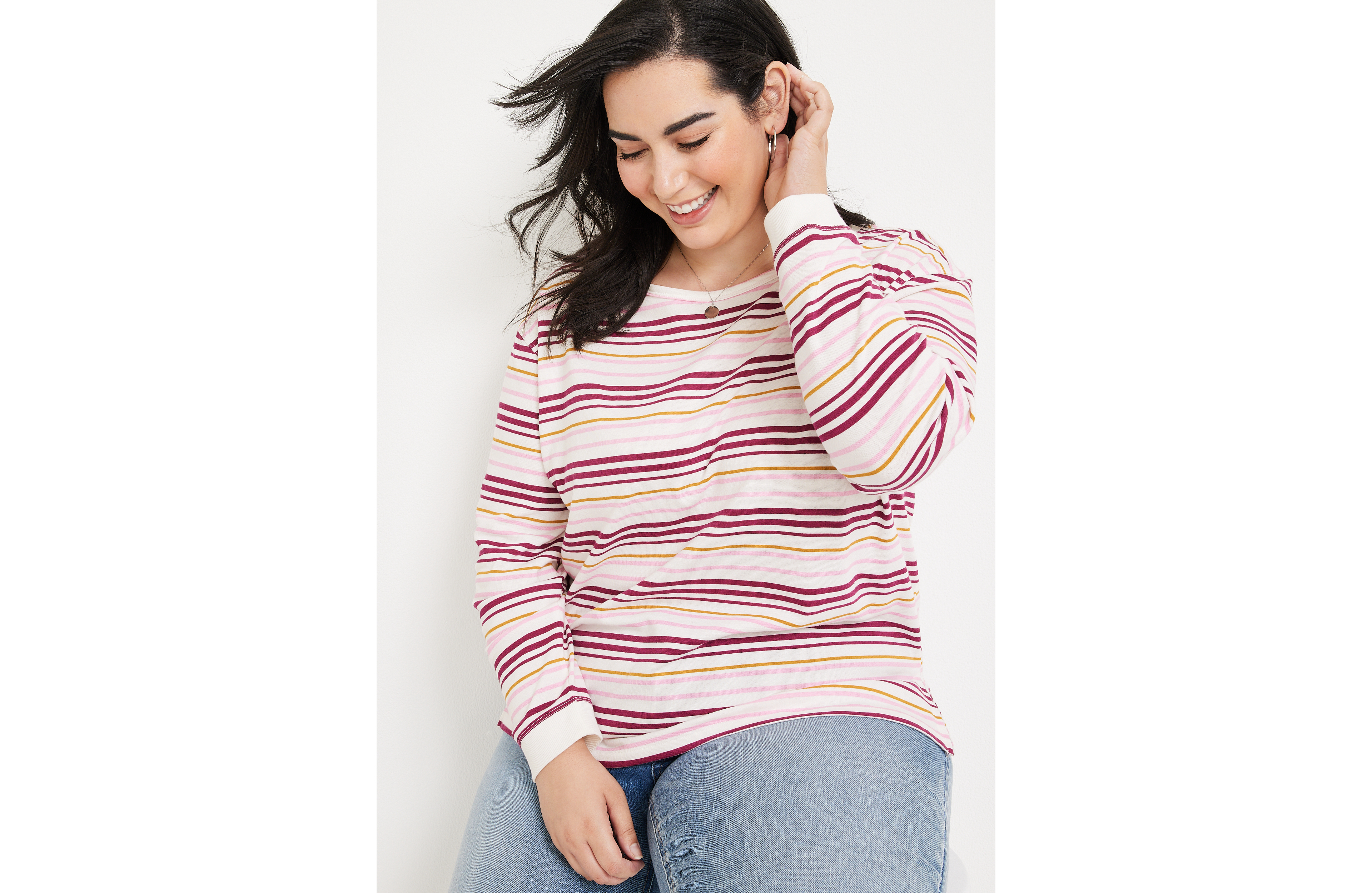 Plus Striped Criss Cross Back Sweatshirt