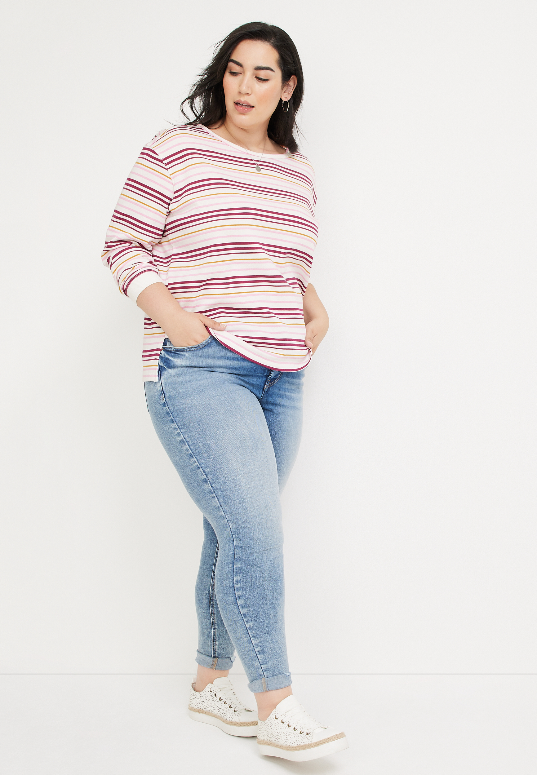 Plus Size Striped Criss Cross Back Sweatshirt, C1524, large