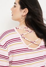 Plus Size Striped Criss Cross Back Sweatshirt, C1524, small