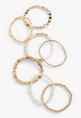 7 Piece Natural Multi Beaded Stretch Bracelet, NATURAL, small