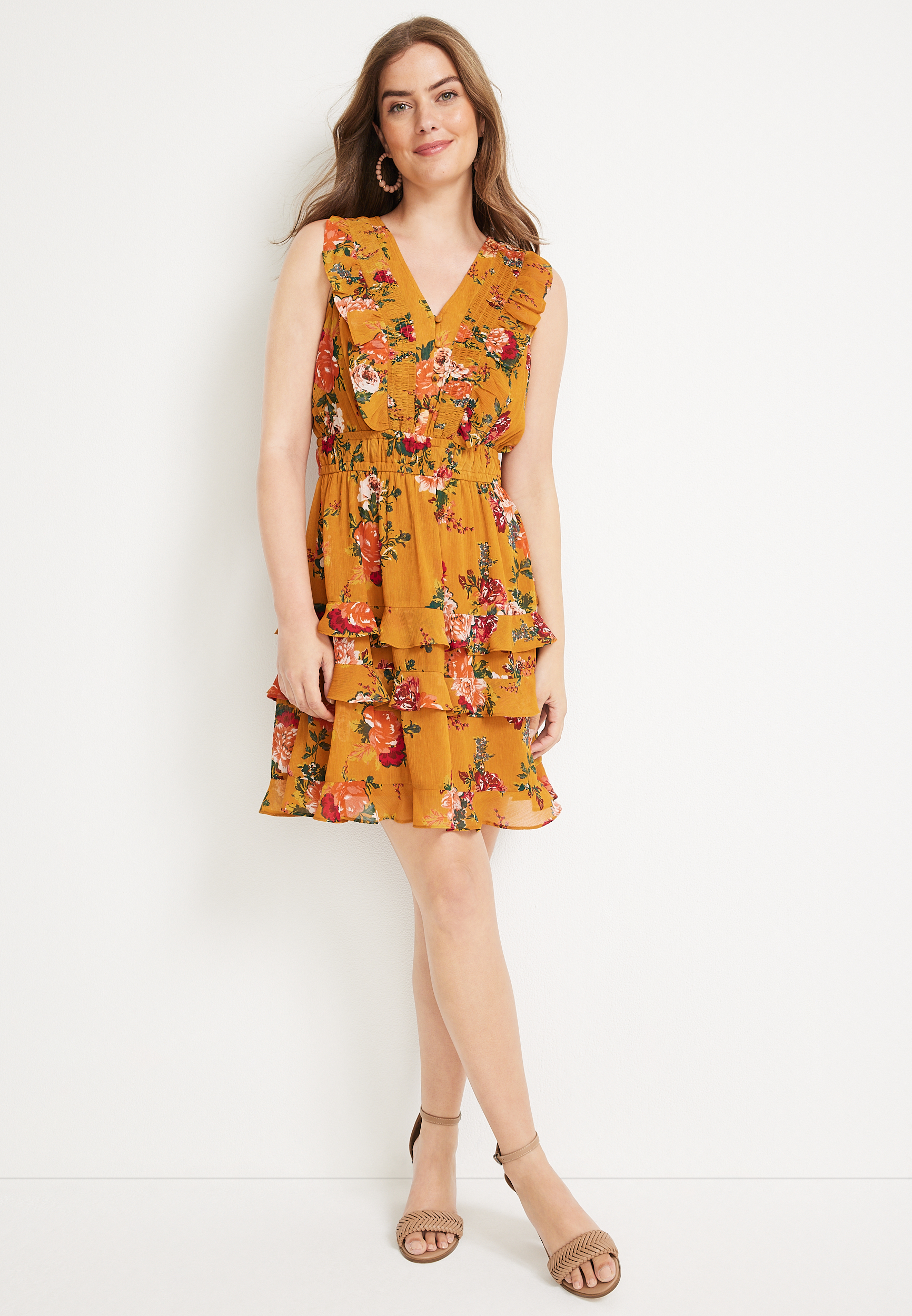 Bare Floral Tiered Mini Dress | maurices