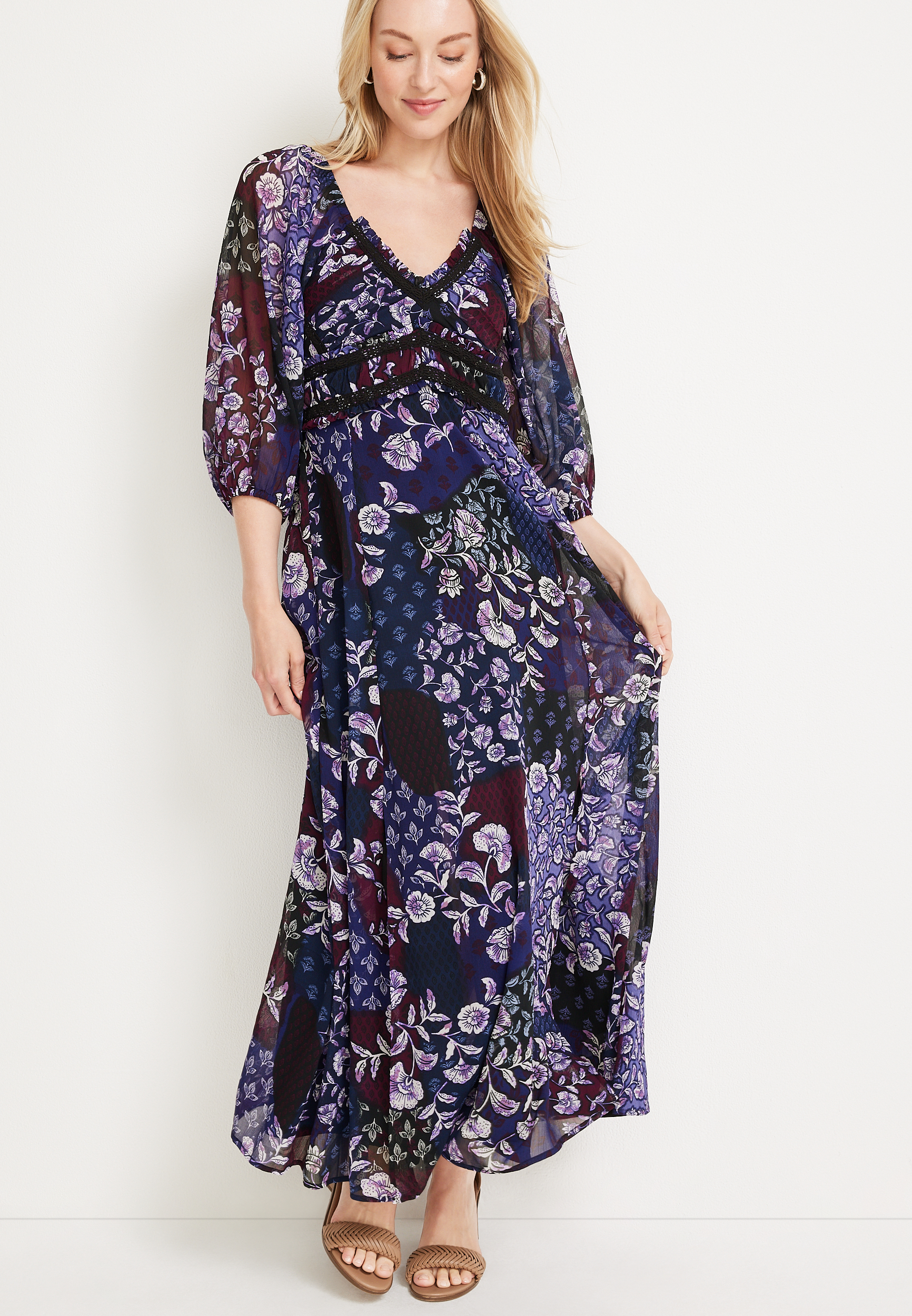 Patchwork Floral Maxi Dress | maurices