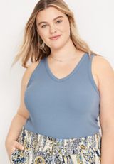 Plus Size Highline Ribbed V Neck Tank Top, C8996, small