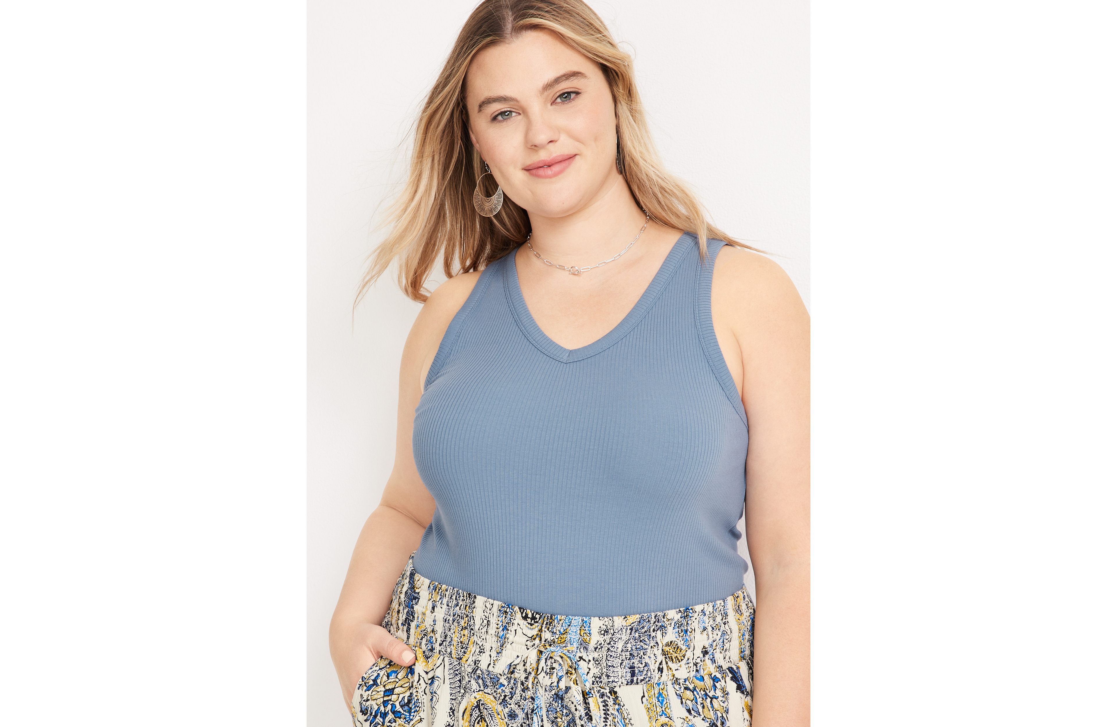 Plus Size Highline Ribbed V Neck Tank Top