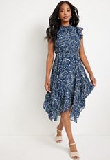 Scattered Dot Flutter Sleeve Midi Dress, , small