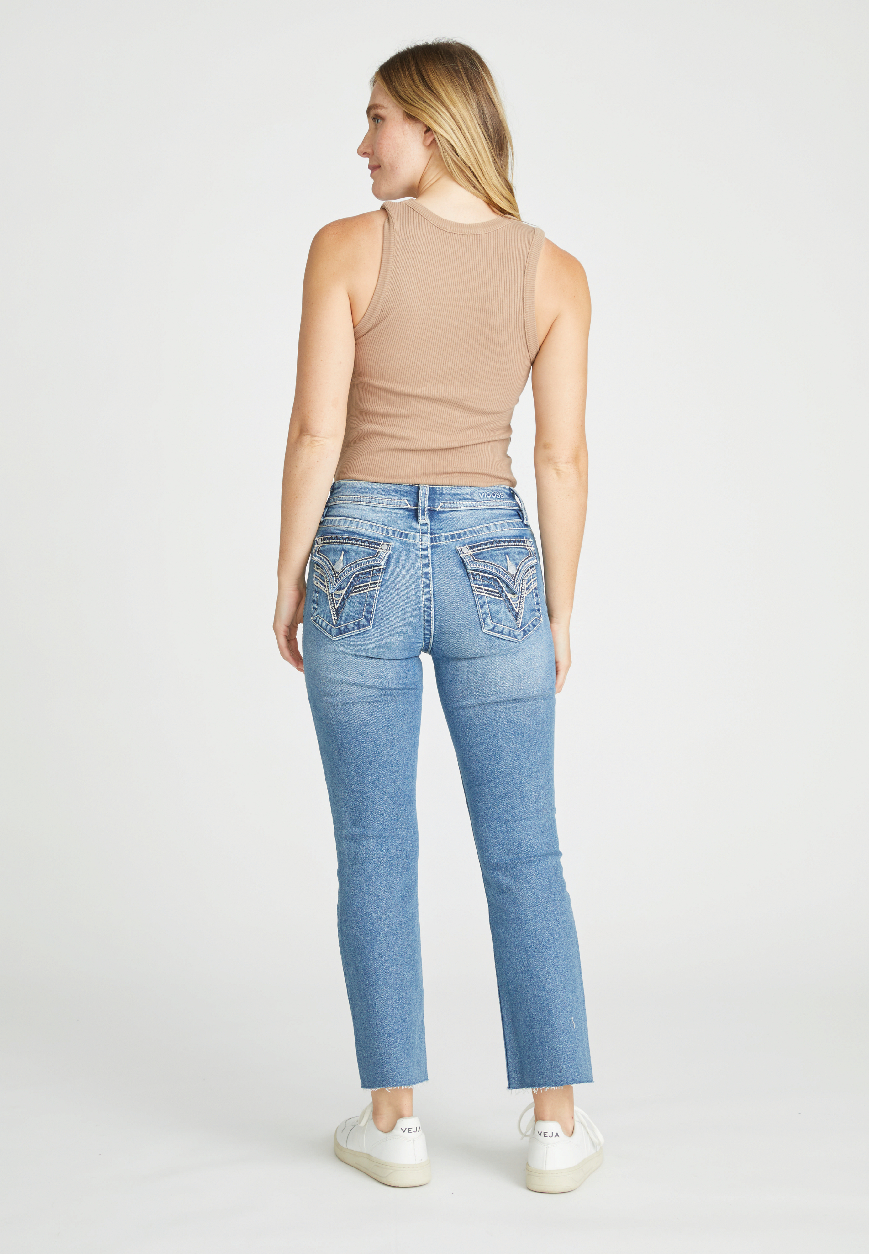 Vigoss&reg; Mid Rise Faux Flap Pocket Ankle Bootcut Jean, C3337, large