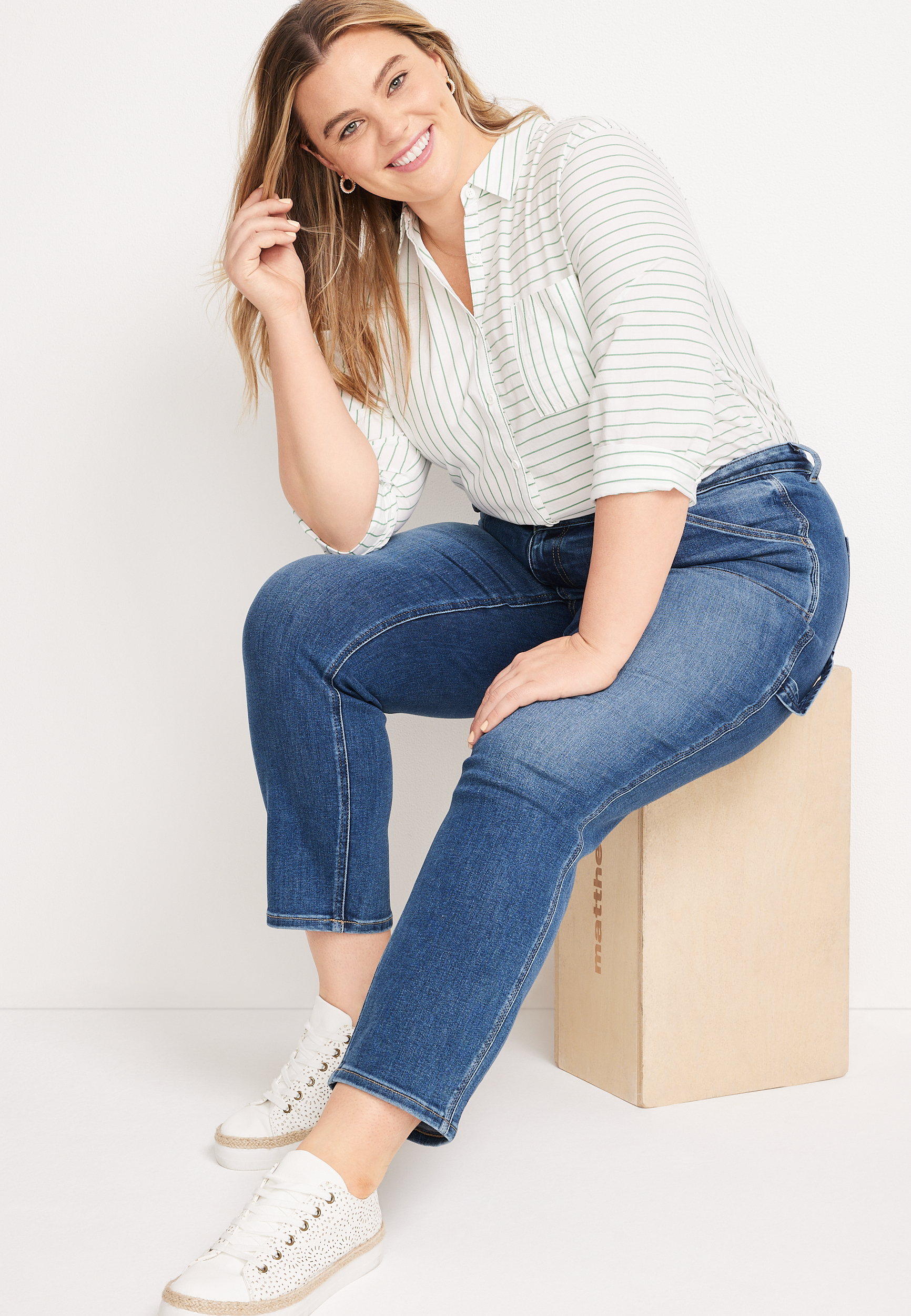 Plus Size edgely&trade; Slim Straight High Rise Carpenter Ankle Jean, C258, large