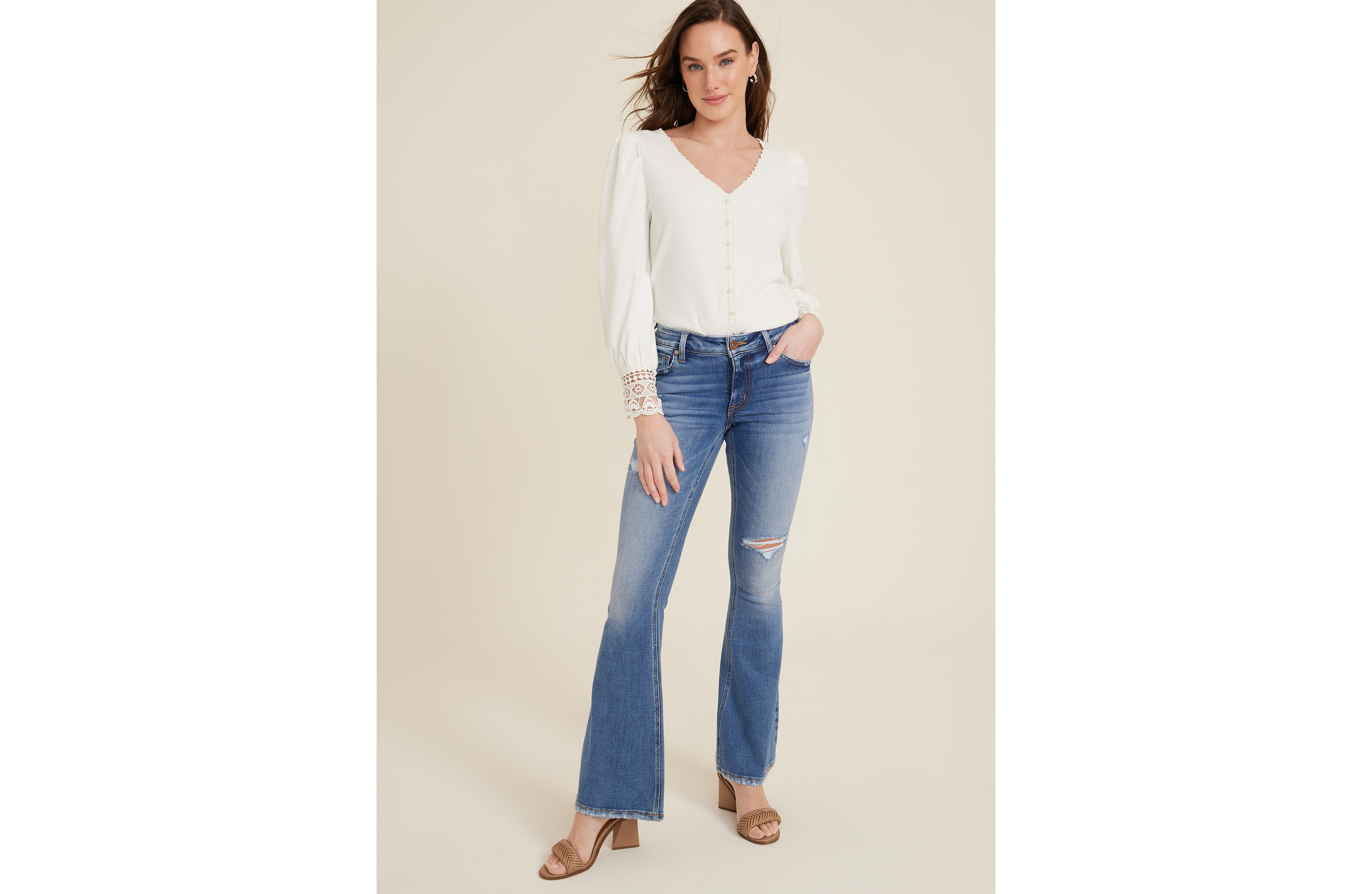 edgely™ Mid Rise Ripped Flare Jean