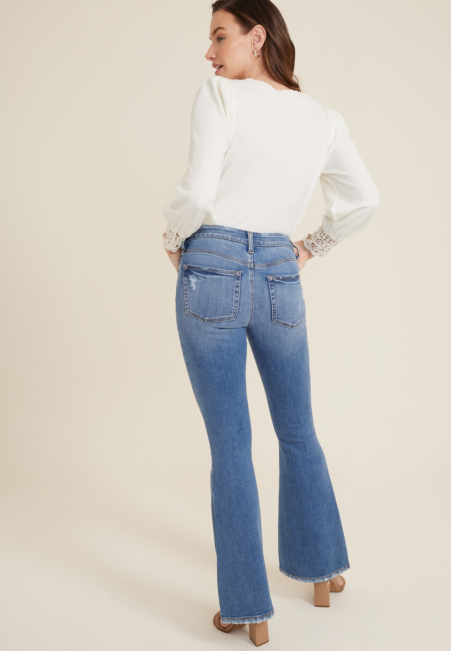 edgely&trade; Mid Rise Ripped Flare Jean, C3337, large