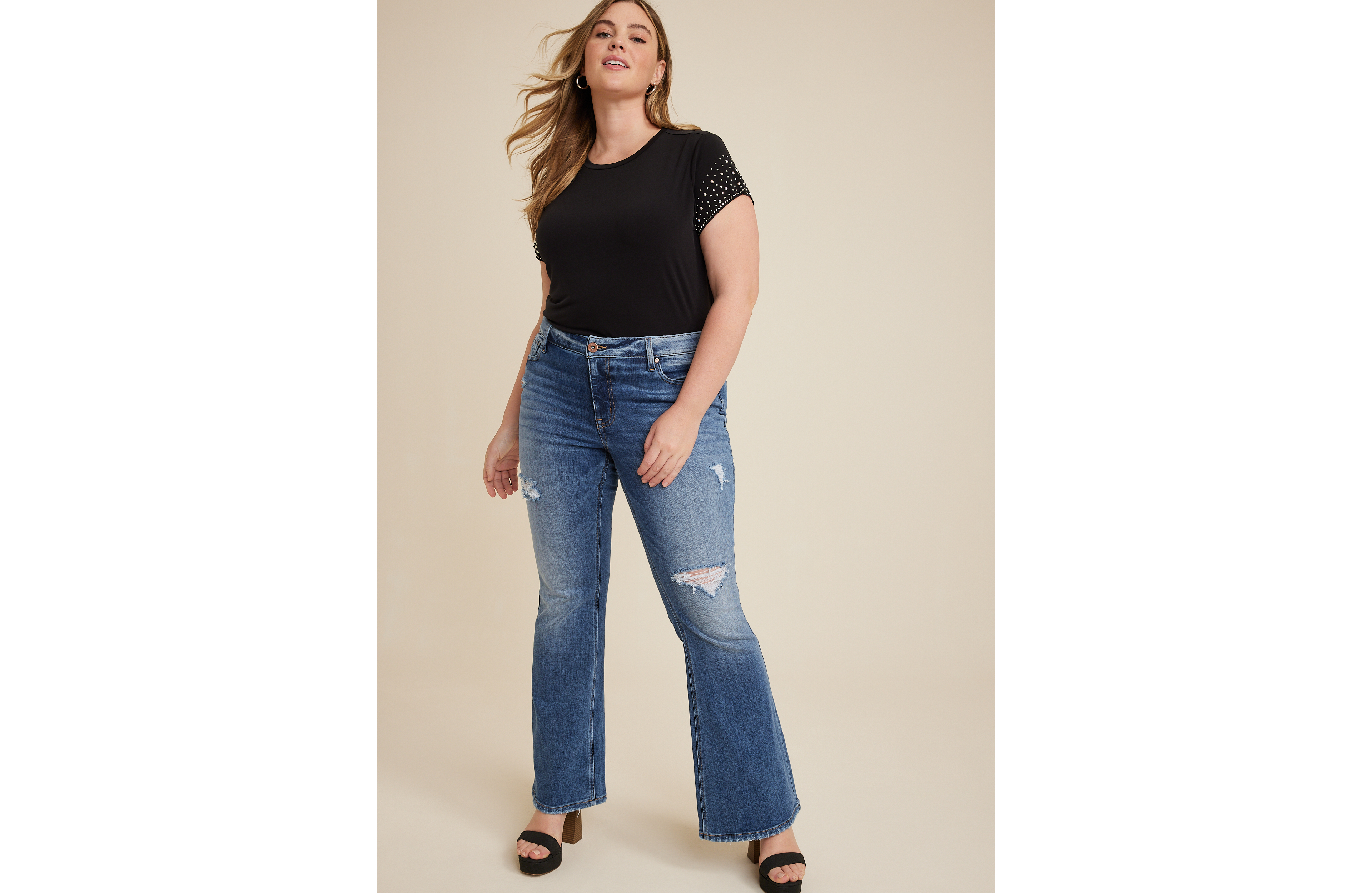 Plus edgely™ Mid Rise Ripped Flare Jean