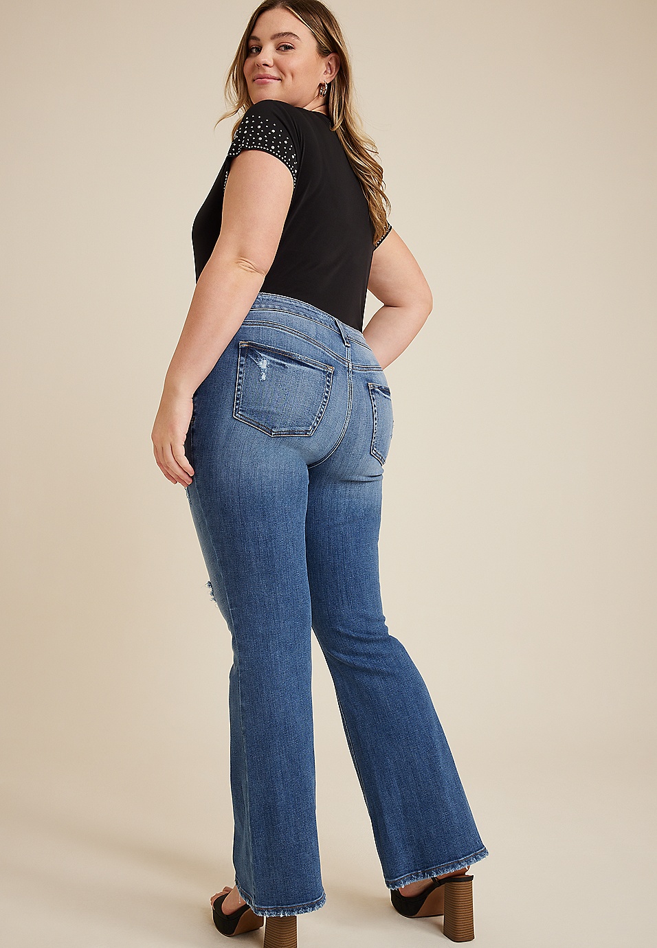 Curvy Size Mid Rise Bell Bottom Jeans