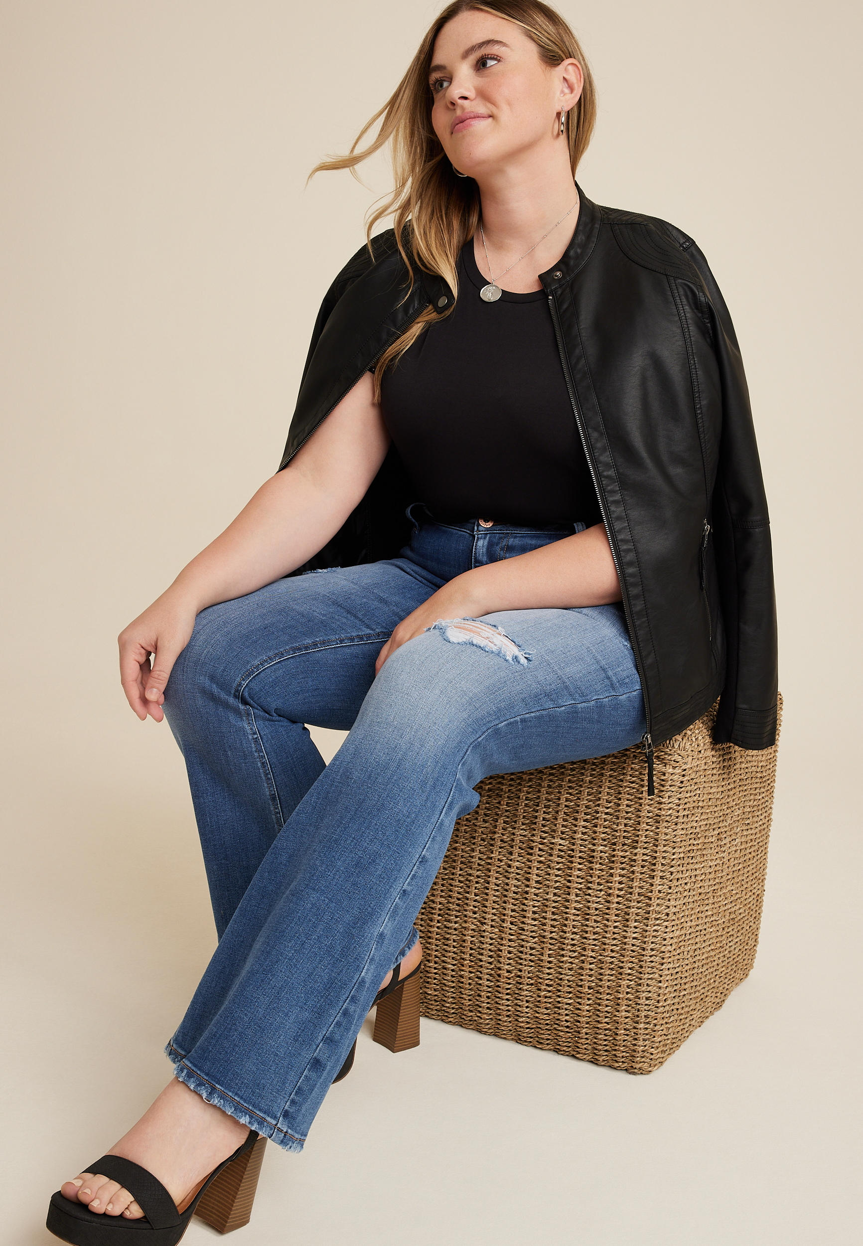 Plus Size edgely&trade; Mid Rise Ripped Flare Jean, C3337, large