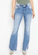 m jeans by maurices&trade; Flare Cool Comfort High Rise Ripped Hem Jean, LIGHT SANDBLAST, small