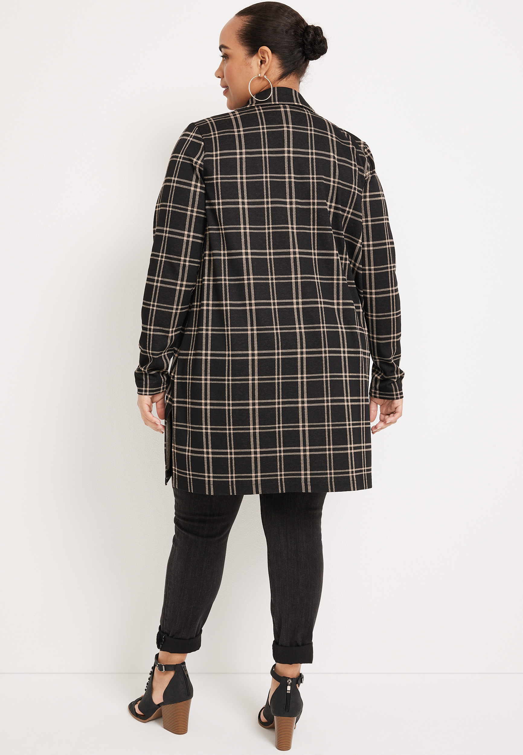 Plus Size Windowpane Duster Blazer, C1756, large