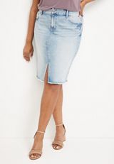Plus Size Frayed Hem Denim Skirt, C2806, small