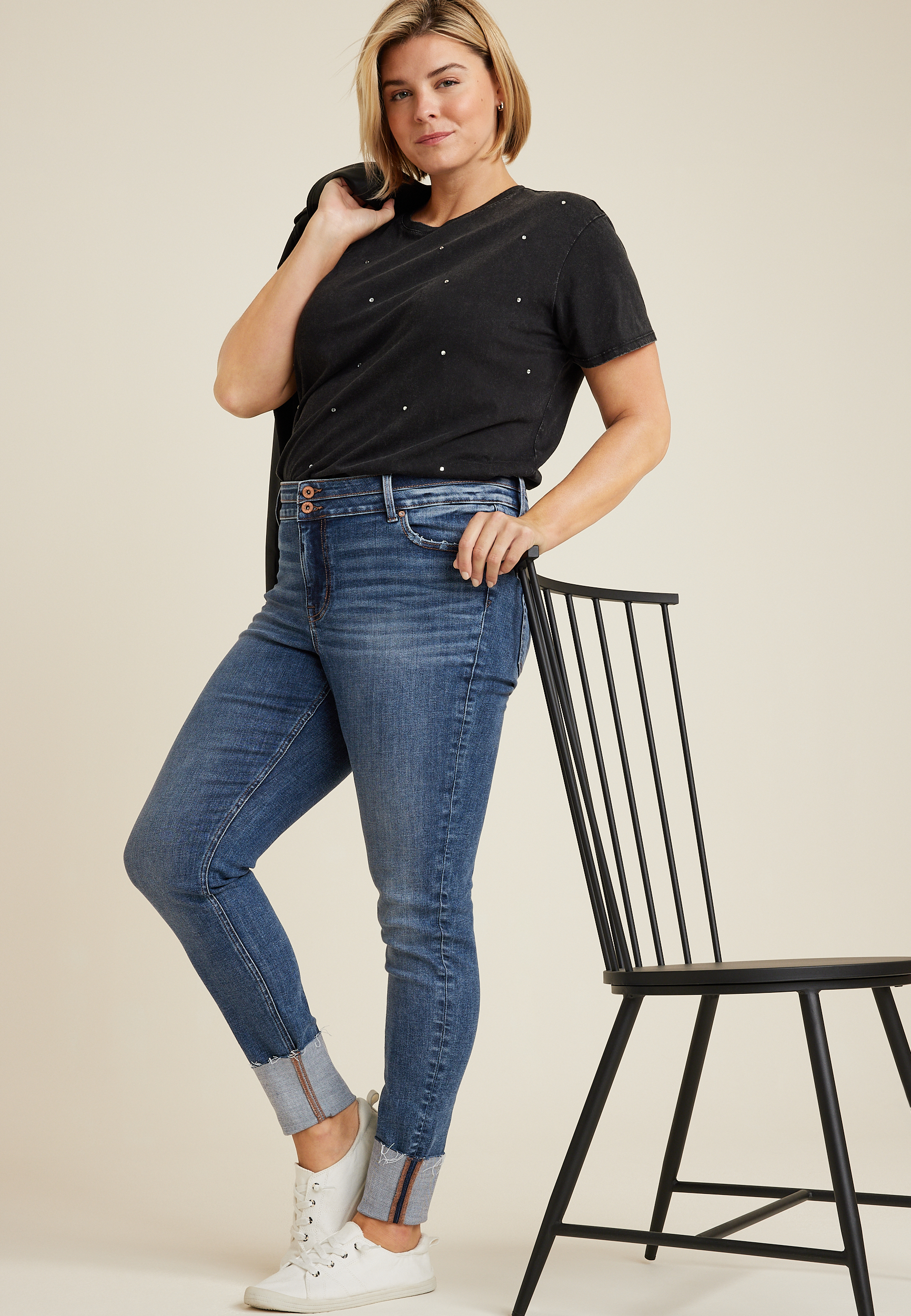 Plus Size edgely&trade; Super Skinny Mid Fit Mid Rise Double Button Jean, C258, large